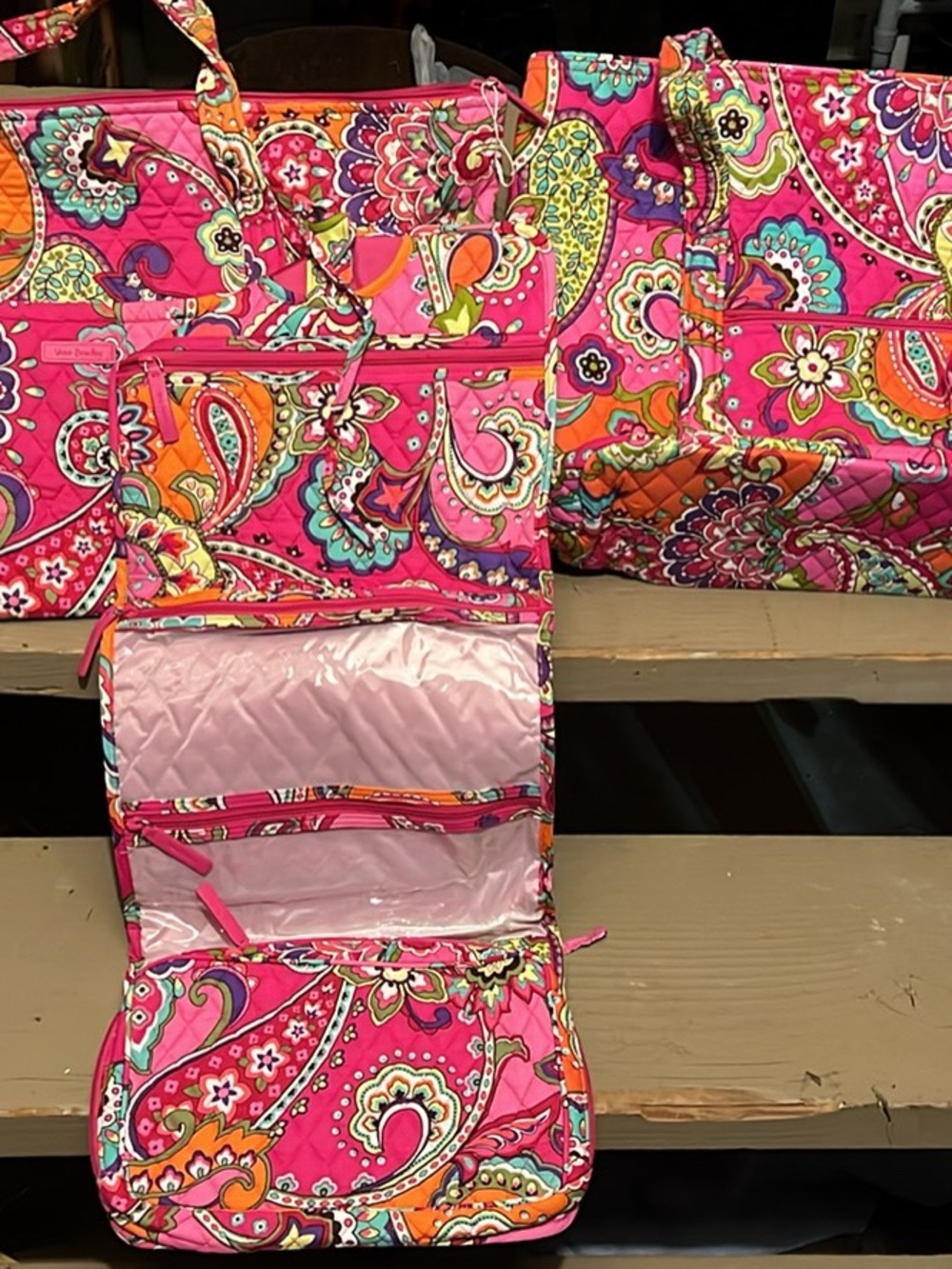 Vera Bradley Pink Paisley Quilted Travel Bag Set